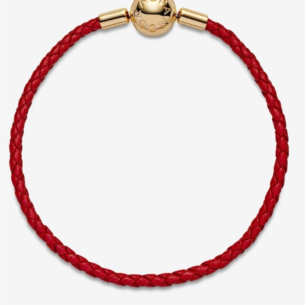 AUTHENTIC Pandora Gold Clasp Red Leather Bracelet